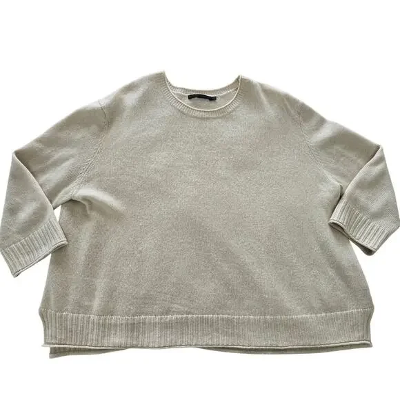 Jenni Kayne Wool Cashmere Sweater 3X Cream 3/4 Sleeve Oversized Quiet Luxury - Picture 1 of 7